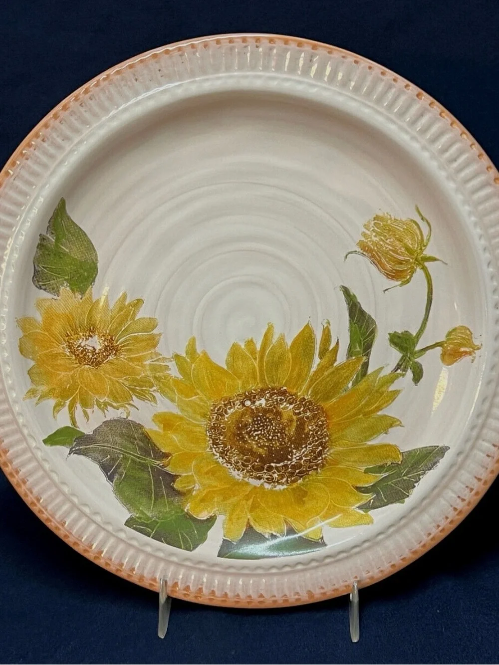 Pottery Barn **SET OF 4** Sunflower Luncheon Dinner Plates 9.5” Hand-Painted